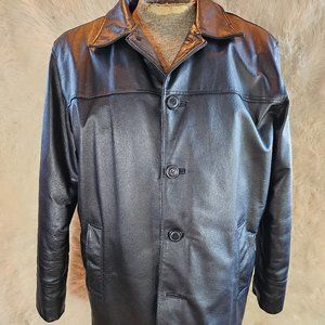 Vroom Dreesmann Men's Black Heavy Duty Leather Coat Siz S